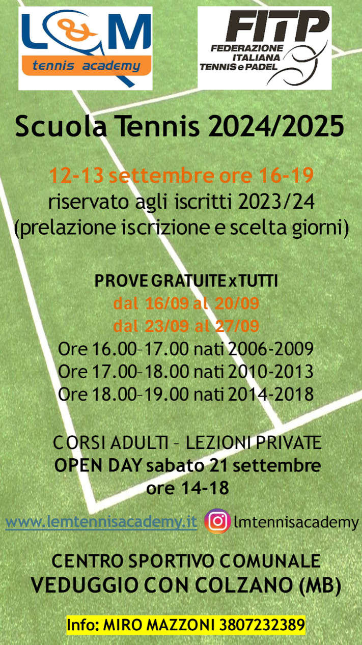 Volantino Scuola Tennis 24/25 - Prove Gratuite